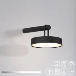 JUST LIGHT. LED-Akku-Wandlampe Arma, schwarz Kunststoff IP44