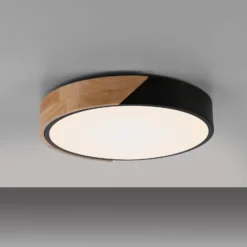 JUST LIGHT. LED-Deckenleuchte Bila, schwarz, Ø 32 cm, Holz