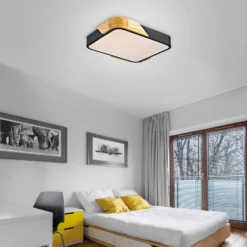 JUST LIGHT. LED-Deckenleuchte Bila, schwarz, 32x32 cm, Holz