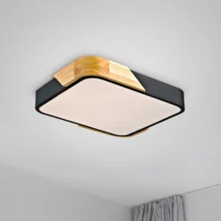 JUST LIGHT. LED-Deckenleuchte Bila, schwarz, 32x32 cm, Holz