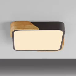 JUST LIGHT. LED-Deckenleuchte Bila, schwarz, 32x32 cm, Holz