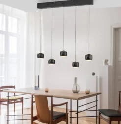 JUST LIGHT. LED-Hängelampe Ballini, schwarz, 5-fl., Switchmo