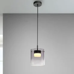 JUST LIGHT. LED-Hängeleuchte Elio, Rauchglas, 1-fl., schwarz