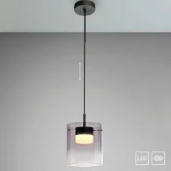 JUST LIGHT. LED-Hängeleuchte Elio, Rauchglas, 1-fl., schwarz