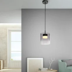 JUST LIGHT. LED-Hängeleuchte Elio, Rauchglas, 1-fl., schwarz