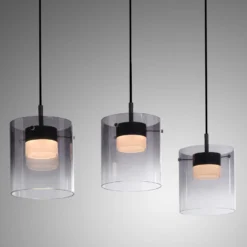 JUST LIGHT. LED-Hängeleuchte Elio, Rauchglas, 3-fl., schwarz
