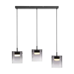JUST LIGHT. LED-Hängeleuchte Elio, Rauchglas, 3-fl., schwarz