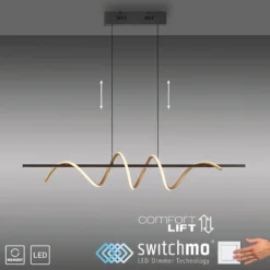 JUST LIGHT. LED-Hängeleuchte Emanda, Eisen, schwarz-messing
