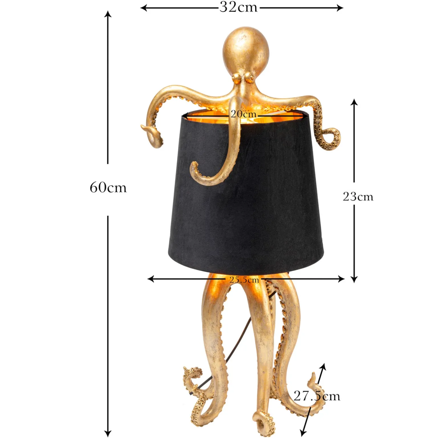 KARE Tischleuchte Octopus, gold, Textil, Höhe 47 cm