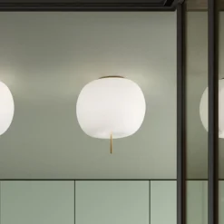 kdln Deckenlampe Kushi, messingfarben/weiß, Ø 33 cm, Glas
