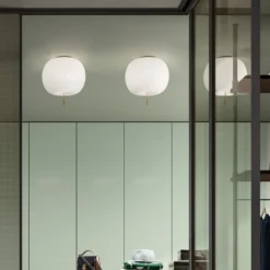kdln Deckenlampe Kushi, messingfarben/weiß, Ø 33 cm, Glas