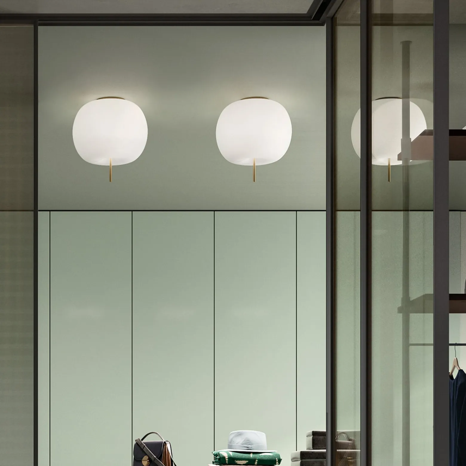 kdln Deckenlampe Kushi, messingfarben/weiß, Ø 33 cm, Glas