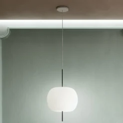 kdln Hängelampe Kushi, schwarz/weiß, Ø 33 cm, Glas