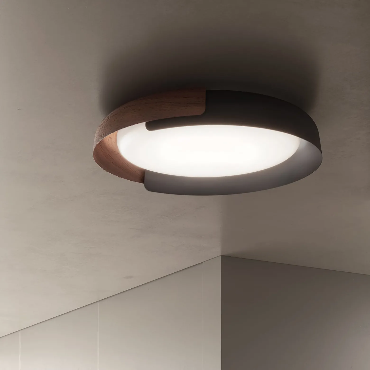 kdln LED-Deckenleuchte Dala, dunkelgrau/holz, Ø 58 cm, dim