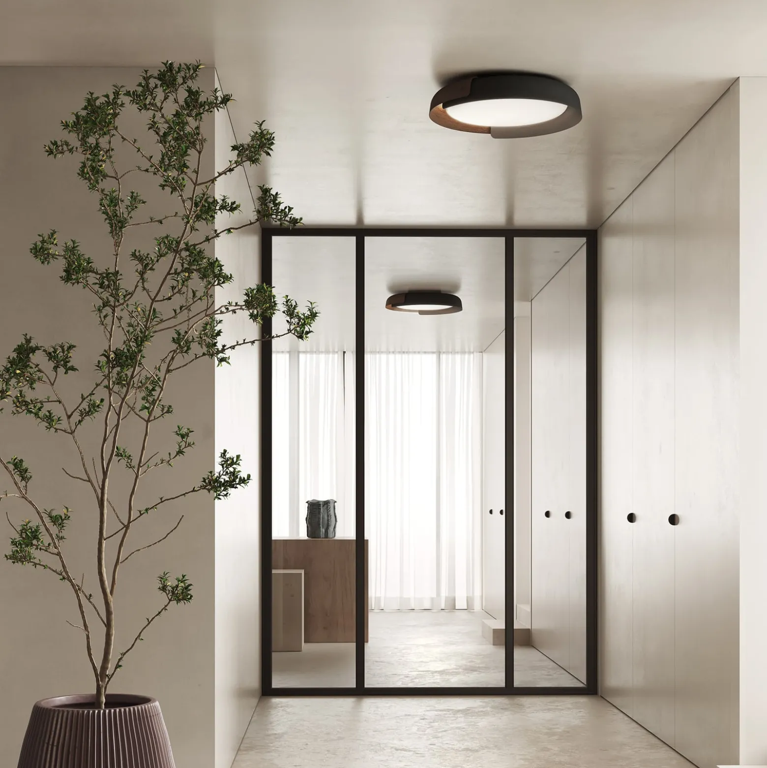 kdln LED-Deckenleuchte Dala, dunkelgrau/holz, Ø 58 cm, dim