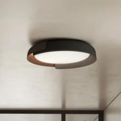 kdln LED-Deckenleuchte Dala, dunkelgrau/holz, Ø 58 cm, dim