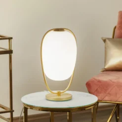 kdln Tischlampe Lannà, weiß/gold, Höhe 40 cm, Glas