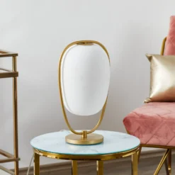 kdln Tischlampe Lannà, weiß/gold, Höhe 40 cm, Glas