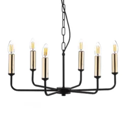 Kronleuchter Ampli, schwarz/gold, sechsflammig