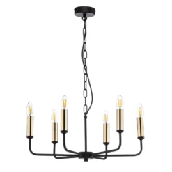 Kronleuchter Ampli, schwarz/gold, sechsflammig