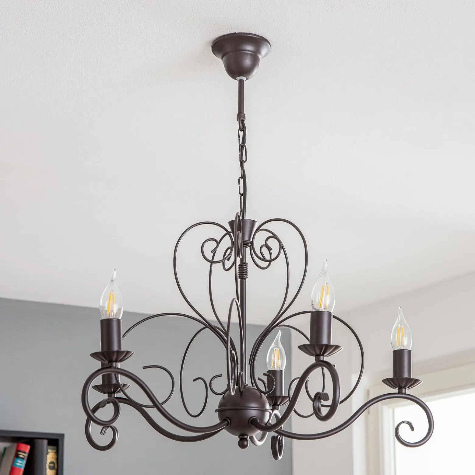 Kronleuchter Mauro, schwarz, 5-flammig, Ø 62 cm, Metall, E14