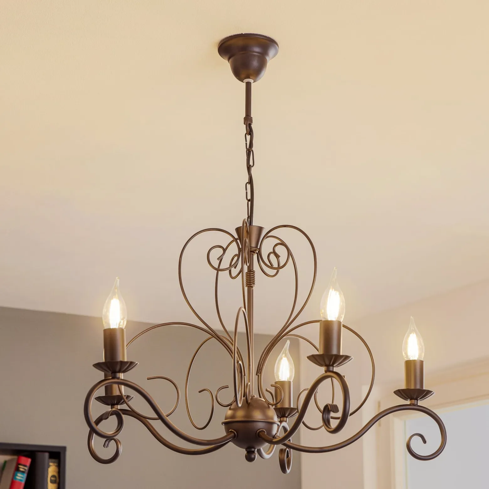Kronleuchter Mauro, schwarz, 5-flammig, Ø 62 cm, Metall, E14