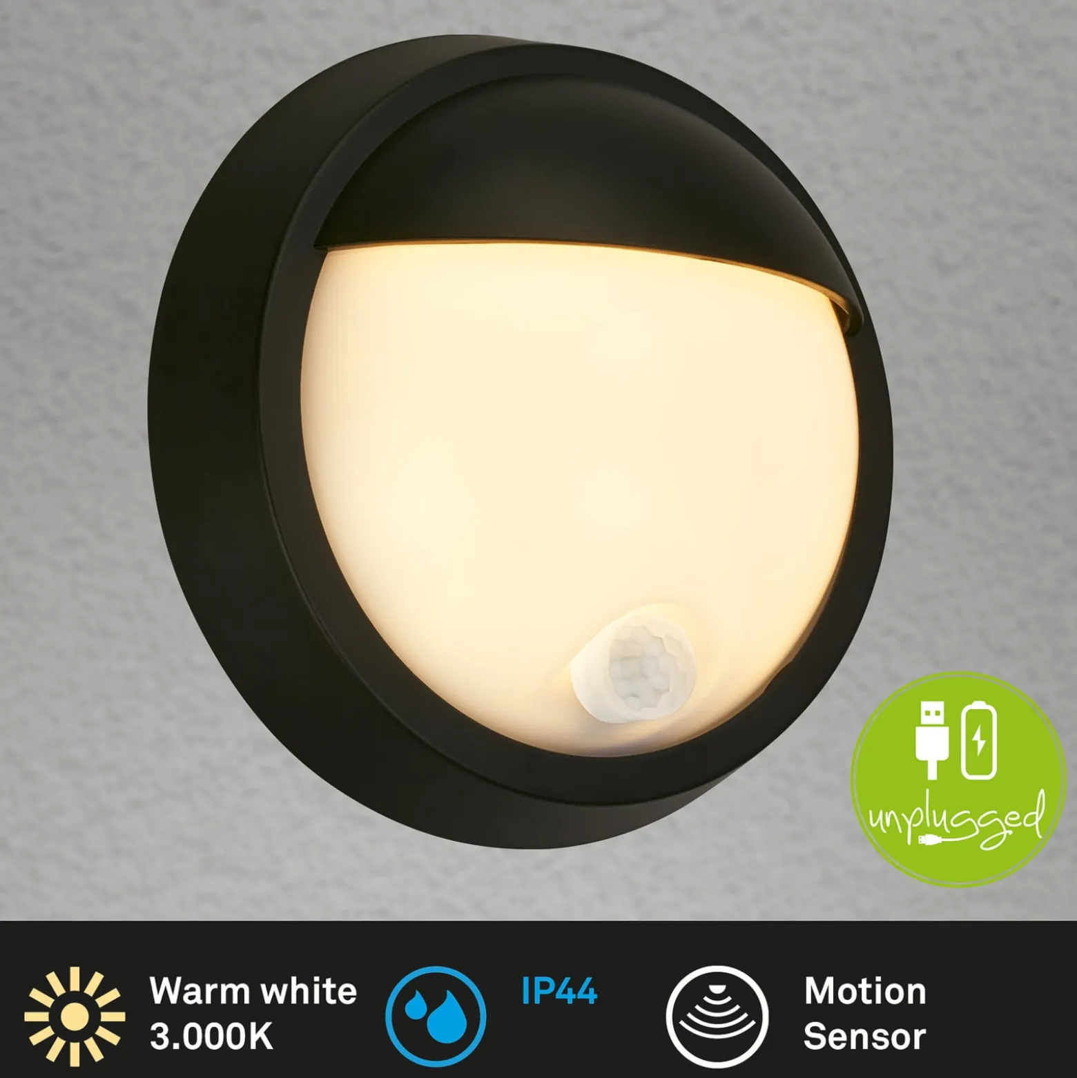 LED-Akku-Außenwandlampe 3785015 schwarz Bewegungssensor 17cm