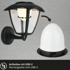 LED-Akku-Außenwandleuchte 3929015, schwarz, Touchdimmer