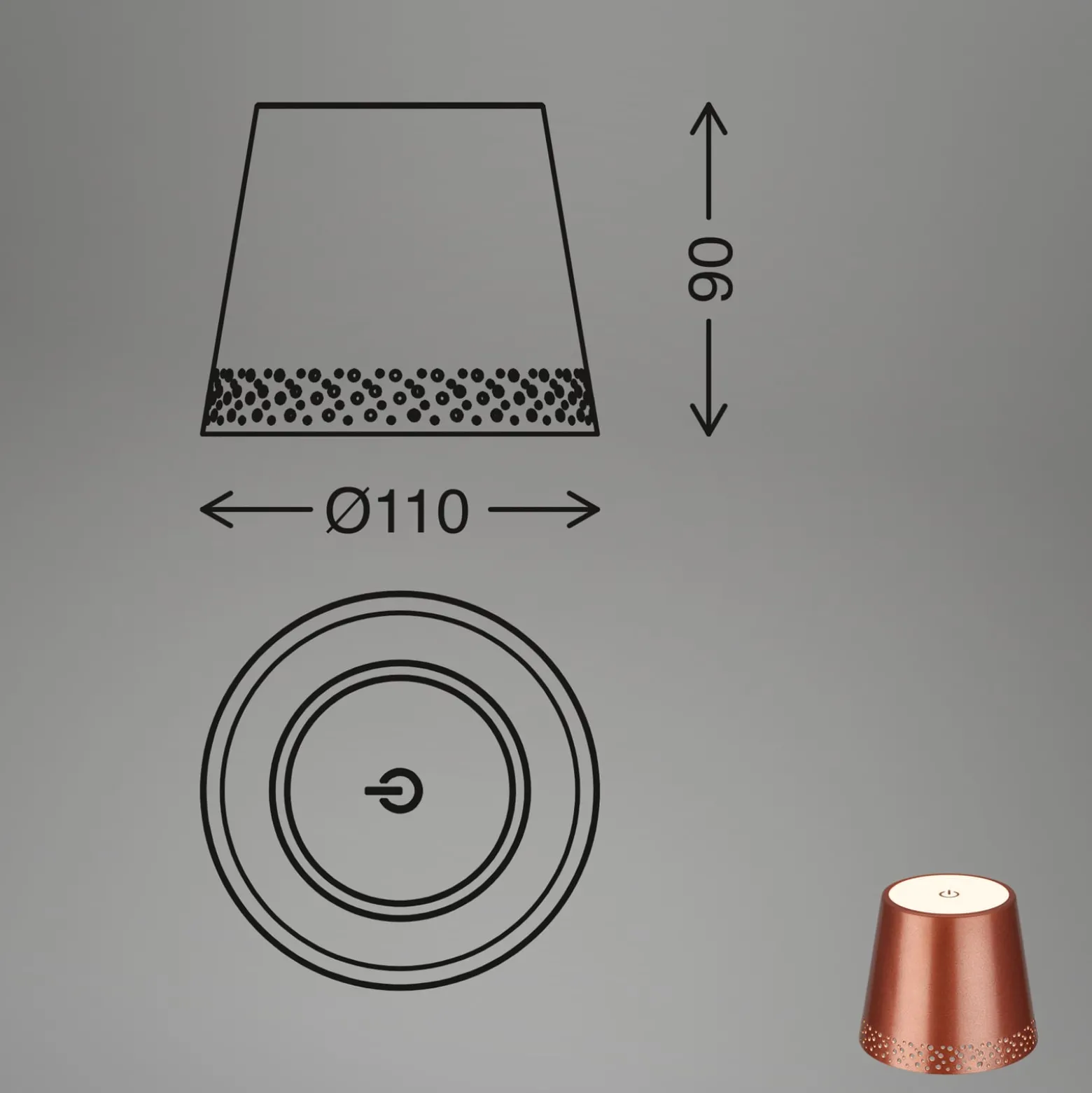 LED-Akku-Flaschenlicht IP44 mit Dimmer, kupfer
