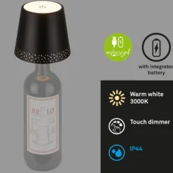 LED-Akku-Flaschenlicht IP44 mit Dimmer, schwarz