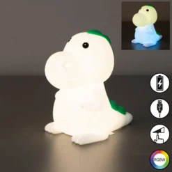 LED-Akku-Nachttischlampe Dinosauro, Dino, weiß, RGB, dimmbar