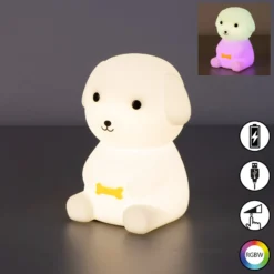 LED-Akku-Nachttischleuchte Puppy, Hund, weiß, RGB, dimmbar