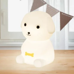 LED-Akku-Nachttischleuchte Puppy, Hund, weiß, RGB, dimmbar