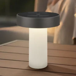 LED-Akku-Solar-Tischlampe Poga, altweiß/anthrazit, IP44
