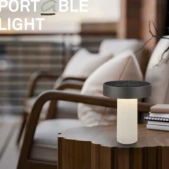 LED-Akku-Solar-Tischlampe Poga, altweiß/anthrazit, IP44