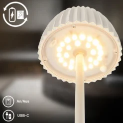 LED-Akku-Stehlampe Brilo unplugged Riffle, weiß, Touchdimmer