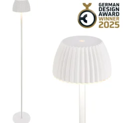 LED-Akku-Stehlampe Brilo unplugged Riffle, weiß, Touchdimmer