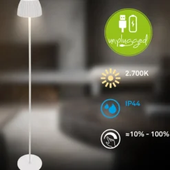 LED-Akku-Stehlampe Brilo unplugged Riffle, weiß, Touchdimmer