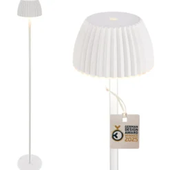 LED-Akku-Stehlampe Brilo unplugged Riffle, weiß, Touchdimmer