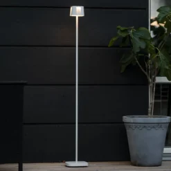 LED-Akku-Stehlampe Nice, weiß, Aluminium, IP54, Dimmer, CCT