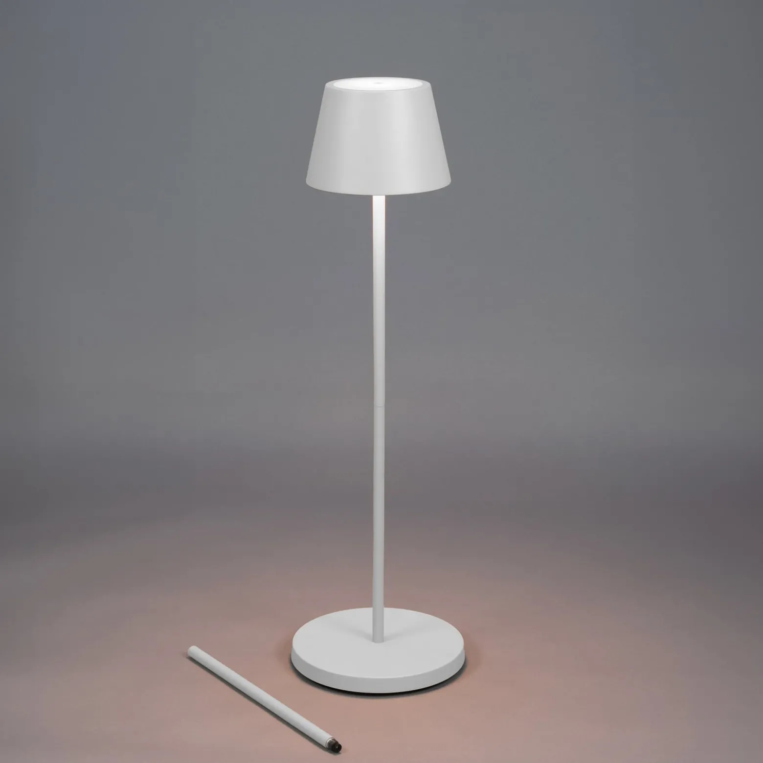 LED-Akku-Stehlampe Pomezia, weiß, 124 cm, IP54, USB