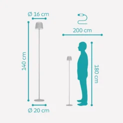 LED-Akku-Terrassenlampe Mannera-L, grau, Höhe 140 cm, Metall