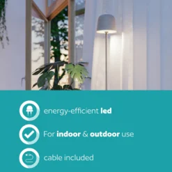 LED-Akku-Terrassenlampe Mannera-L, grau, Höhe 140 cm, Metall