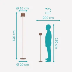 LED-Akku-Terrassenlampe Mannera-L, rostfarben, Höhe 140 cm