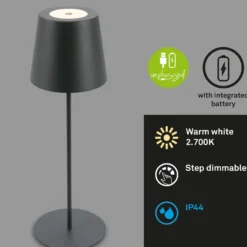 LED-Akku-Tischlampe 7508015, anthrazit 2.700 K IP44 Touchdim