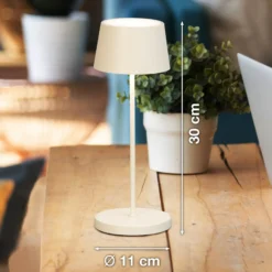LED-Akku-Tischlampe Asena Pro sandbeige, 30 cm Metall IP54