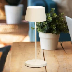 LED-Akku-Tischlampe Asena Pro sandbeige, 30 cm Metall IP54