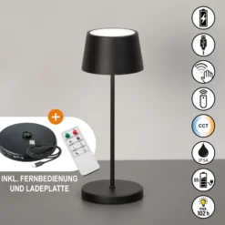 LED-Akku-Tischlampe Asena Pro sandschwarz, 30 cm Metall IP54