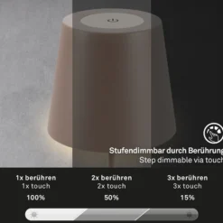 LED-Akku-Tischlampe 7508012, braun, 2.700 K IP44 Touchdimmer