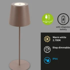 LED-Akku-Tischlampe 7508012, braun, 2.700 K IP44 Touchdimmer